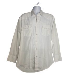 Vintage KARMAN White Button Up Shirt Metallic Thread and Pearl Snaps Mens Large